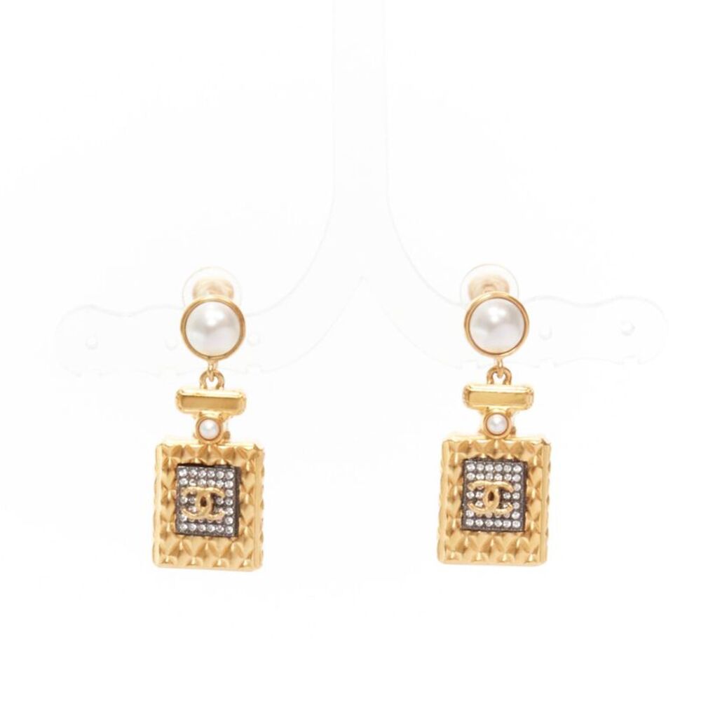 Chanel Gold Logo Perfume Drop Earrings